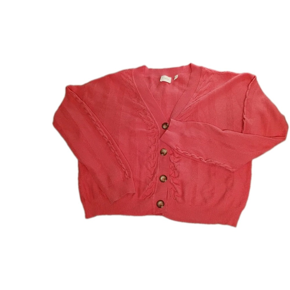 Cyrus Salmon Silk Cable Knit Cardigan Sweater Preppy Petite Large